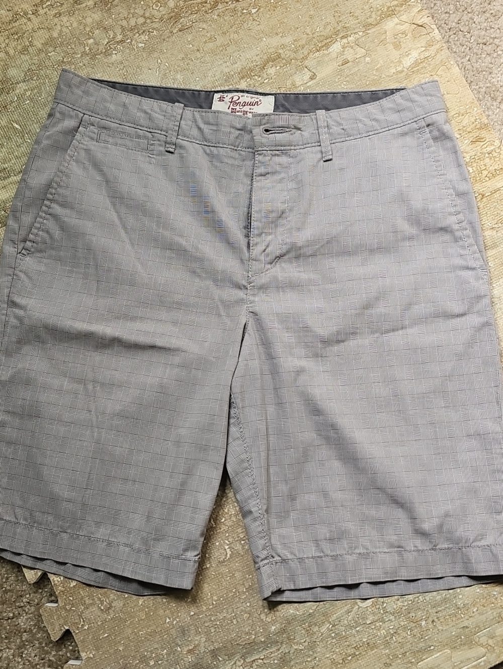 Original Penguin Light Gray Plaid Flat-Front Shorts
